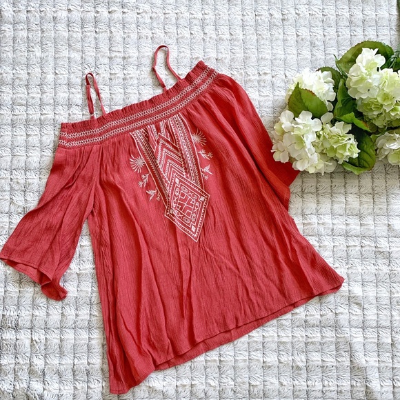 mine Tops - 4/$20 Coral off the Shoulder Blouse